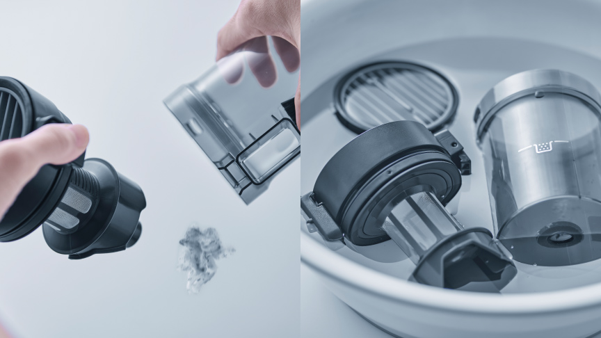 掃除機のダストボックスをお手入れしているイメージ